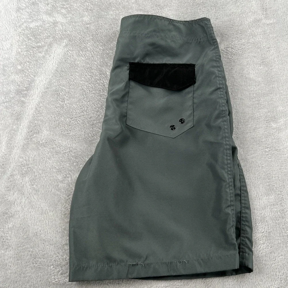 High Surf Board Shorts 38 Gray Black Flap Pocket Men Lace Up Swim Trunks Y2K